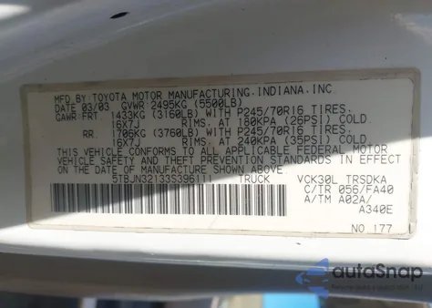 2003 Toyota Tundra from USA, damaged, VIN 5TBJN32133S396111